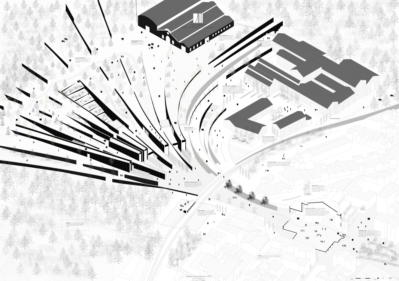 Axonométrica general del HUB Turístico de La Unión de KovBor Arquitectos